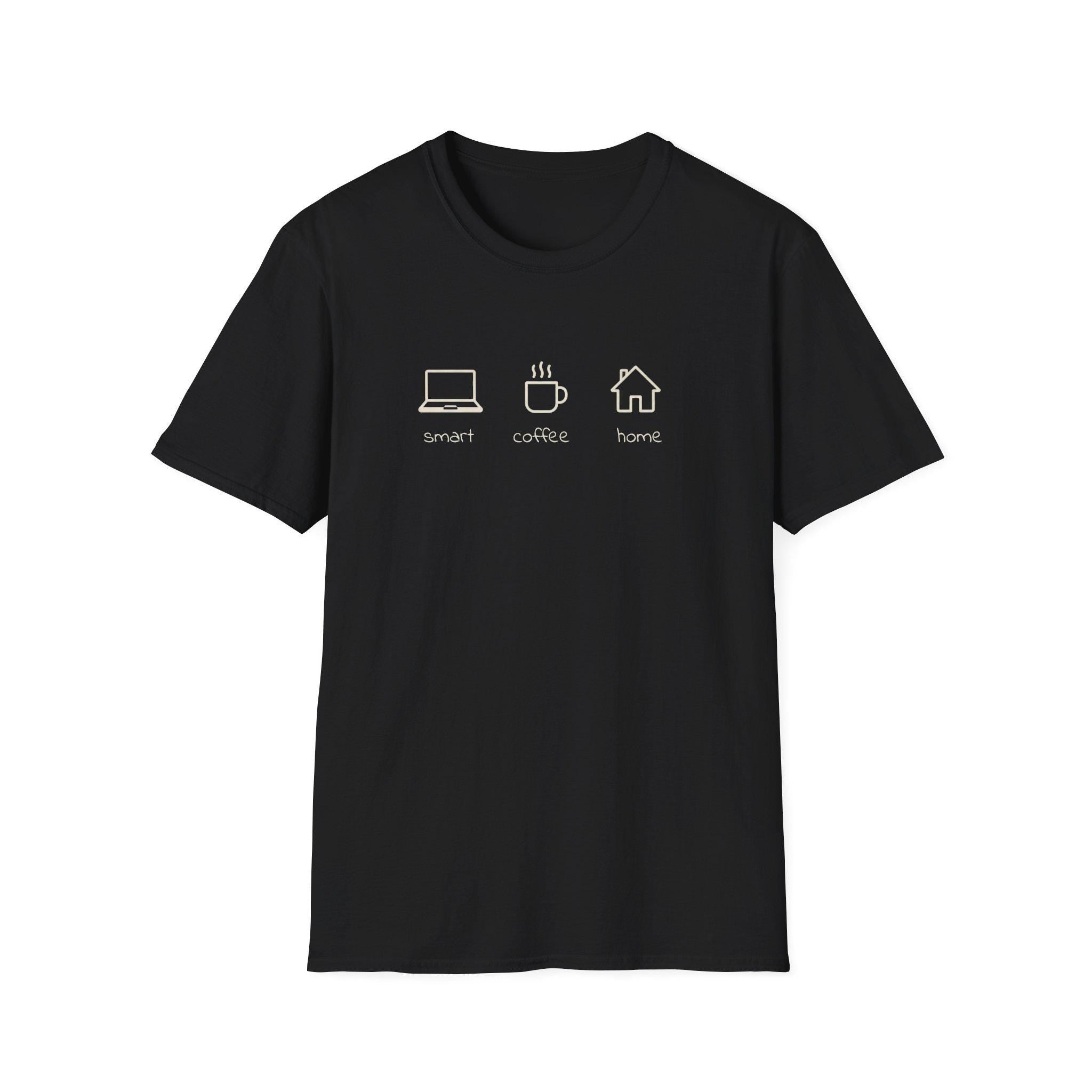 Home life comfort branded T-Shirt | Minimalist Coffee Laptop Home Office Design | Unisex Casual Tee for Remote Work and Study