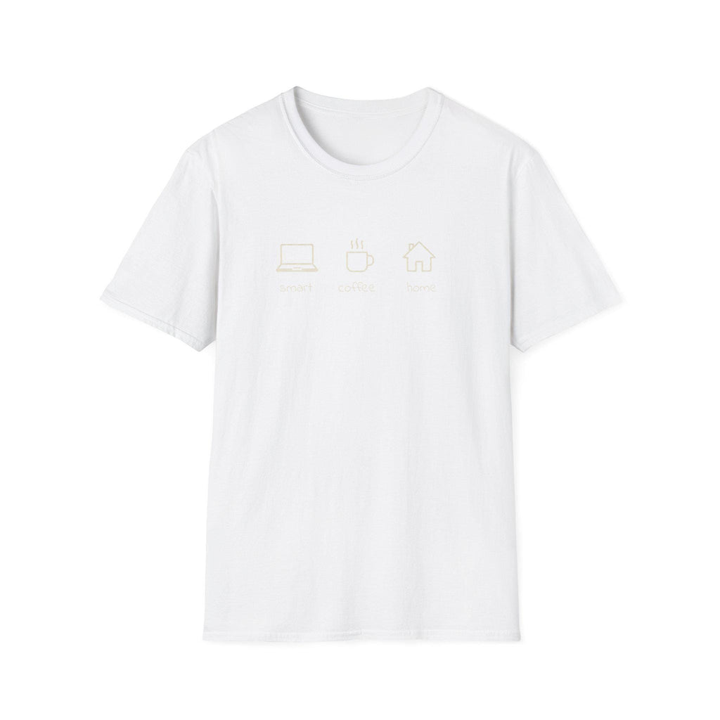 Home life comfort branded T-Shirt | Minimalist Coffee Laptop Home Office Design | Unisex Casual Tee for Remote Work and Study