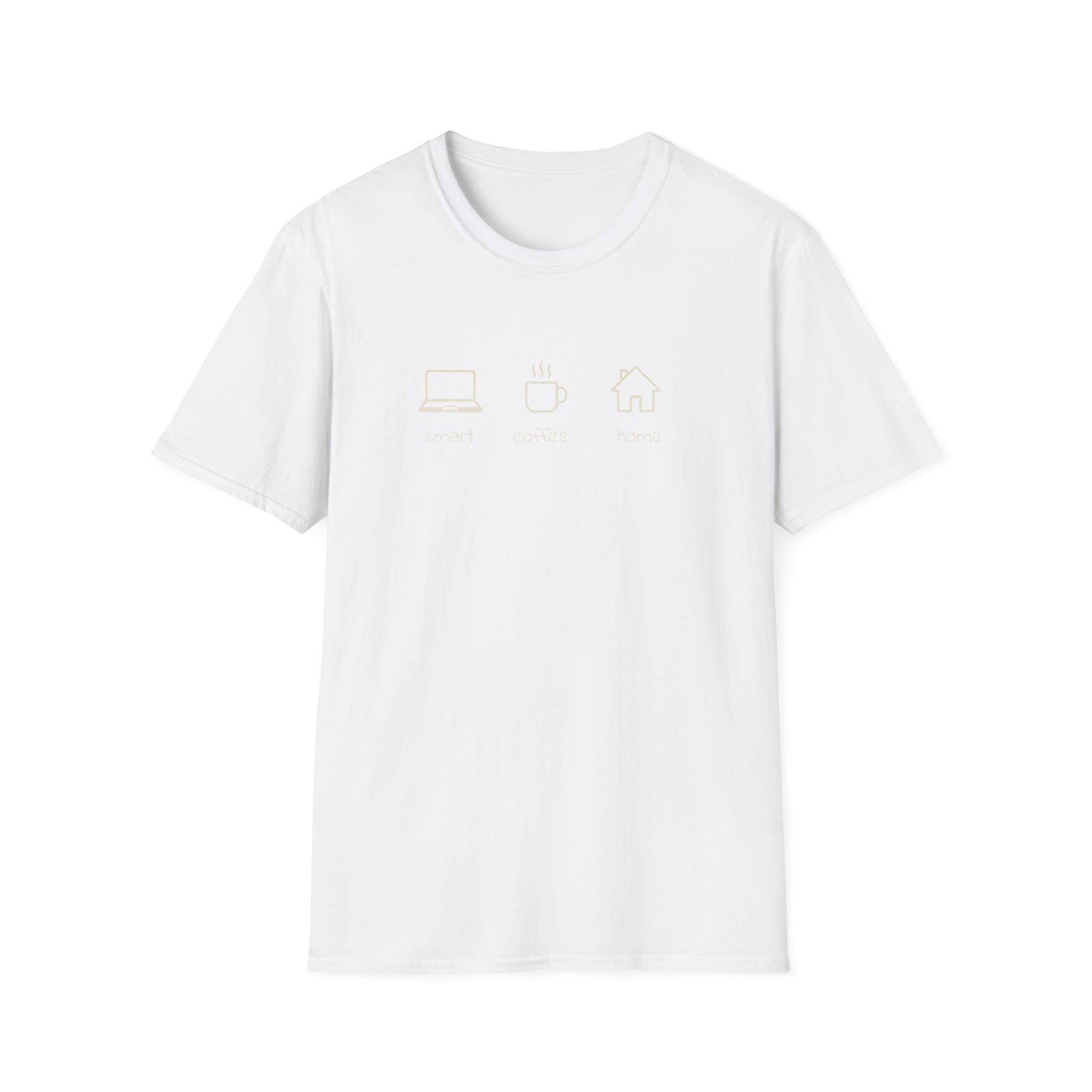 Home life comfort branded T-Shirt | Minimalist Coffee Laptop Home Office Design | Unisex Casual Tee for Remote Work and Study