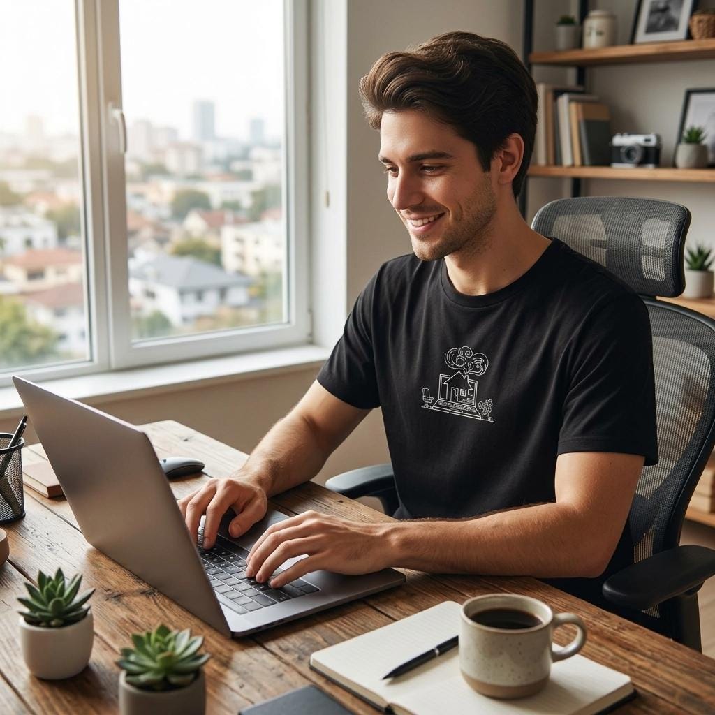 Life home comfort branded T-Shirt, Graphic Tee, Gift for Fan and smart worker | Laptop Coffee Home Flowers Office Design -