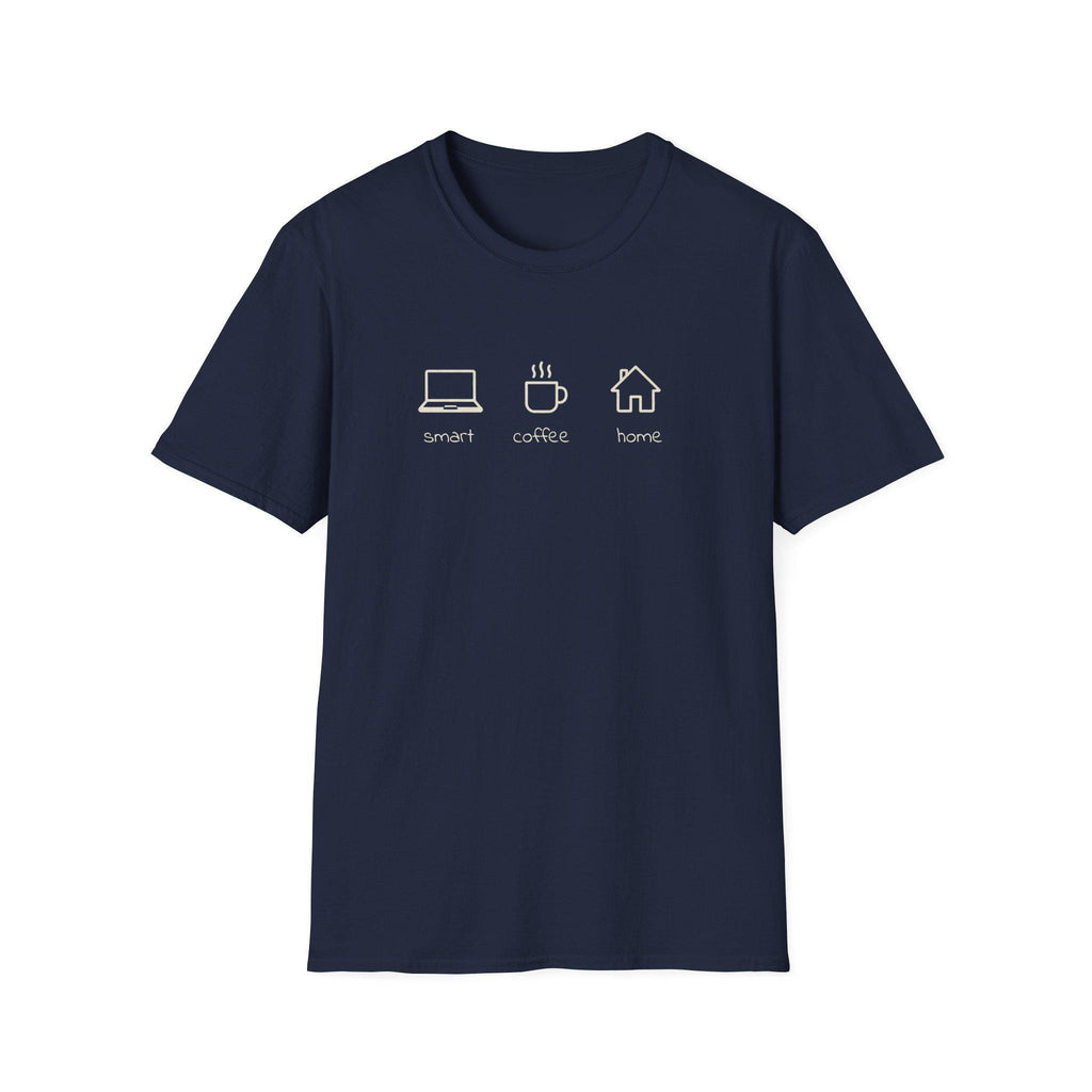 Home life comfort branded T-Shirt | Minimalist Coffee Laptop Home Office Design | Unisex Casual Tee for Remote Work and Study