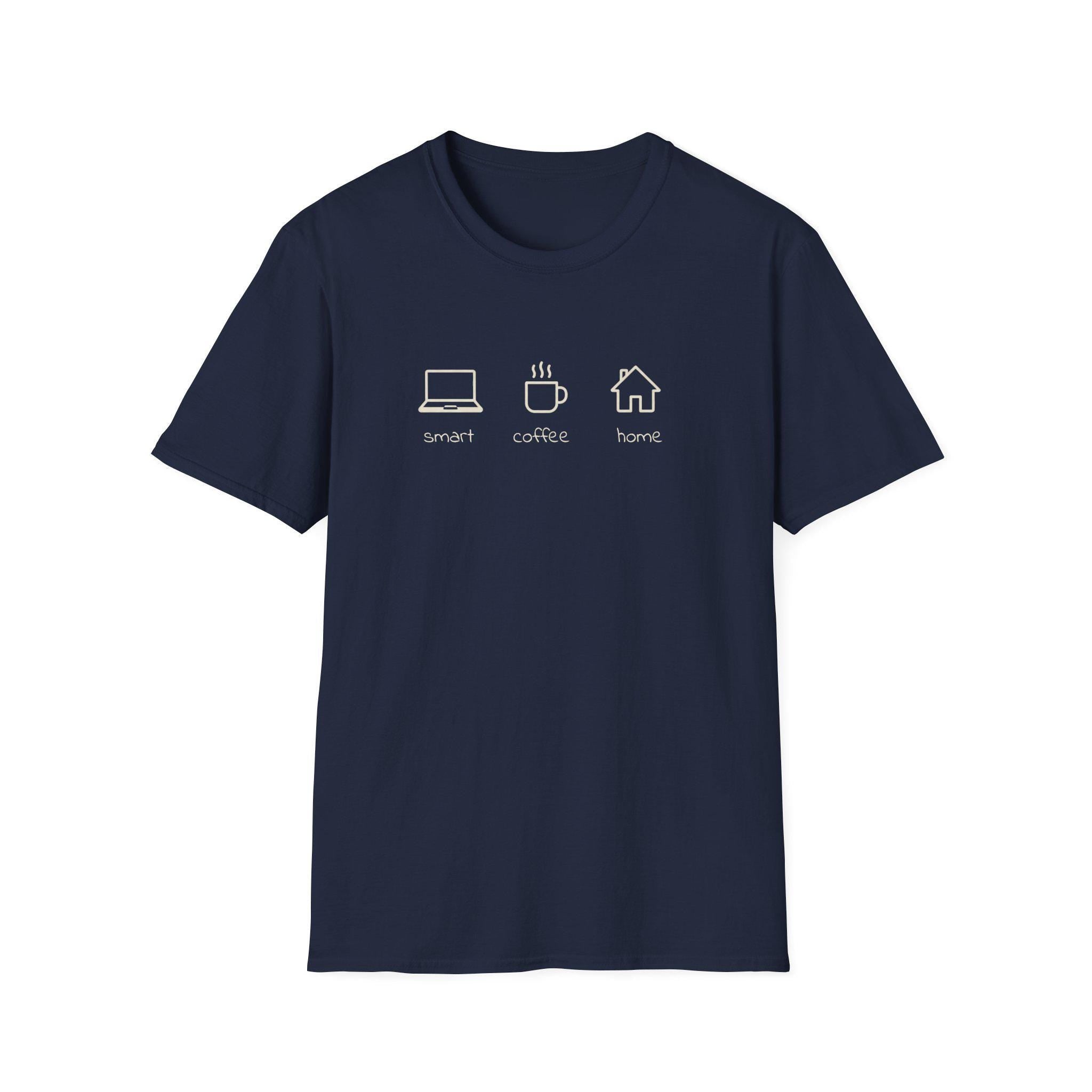 Home life comfort branded T-Shirt | Minimalist Coffee Laptop Home Office Design | Unisex Casual Tee for Remote Work and Study