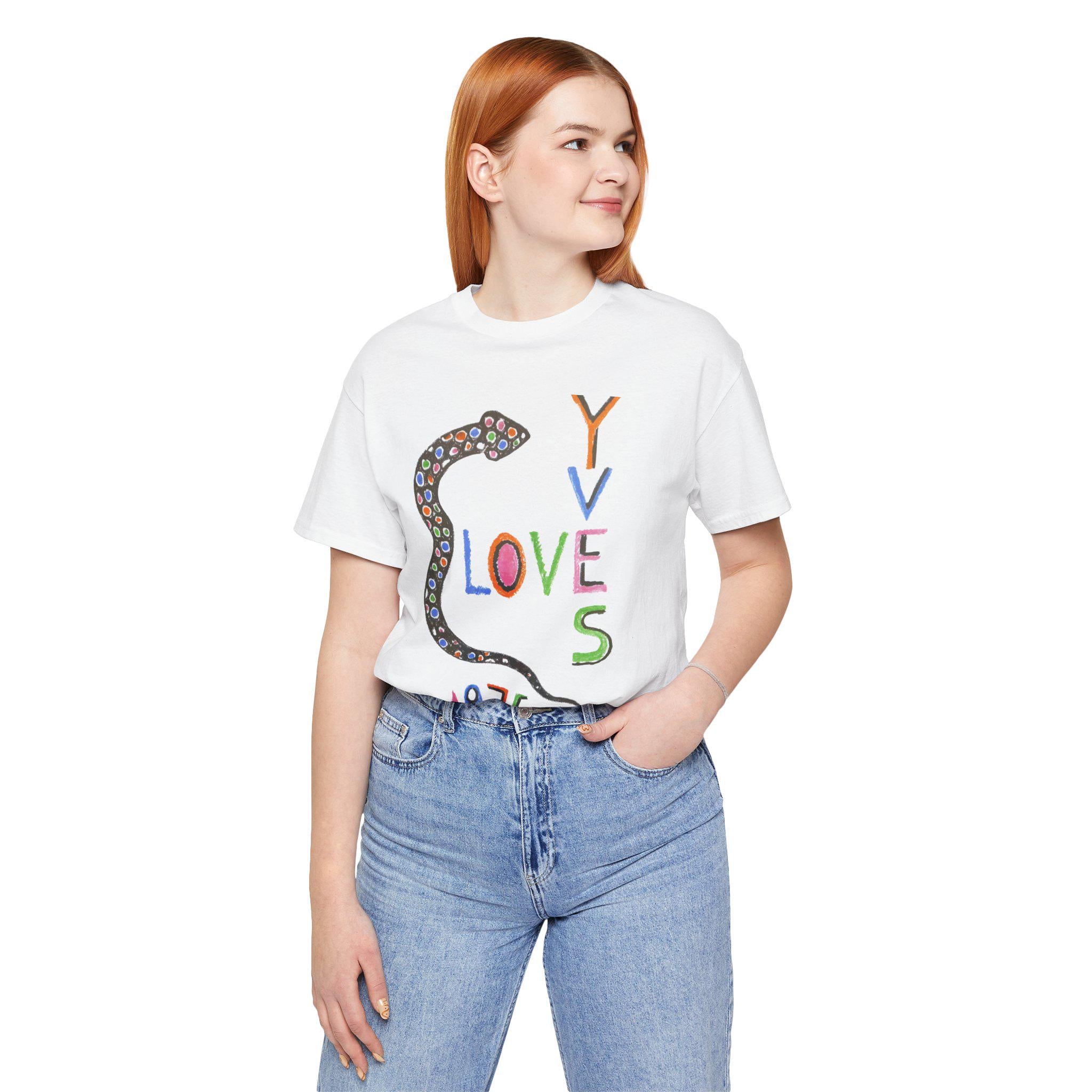 Yves Love 1975 designer T-shirt, Retro snake lover shirt branded, Vintage 70s Style Artistic tee, Colorful, Gift for unisex
