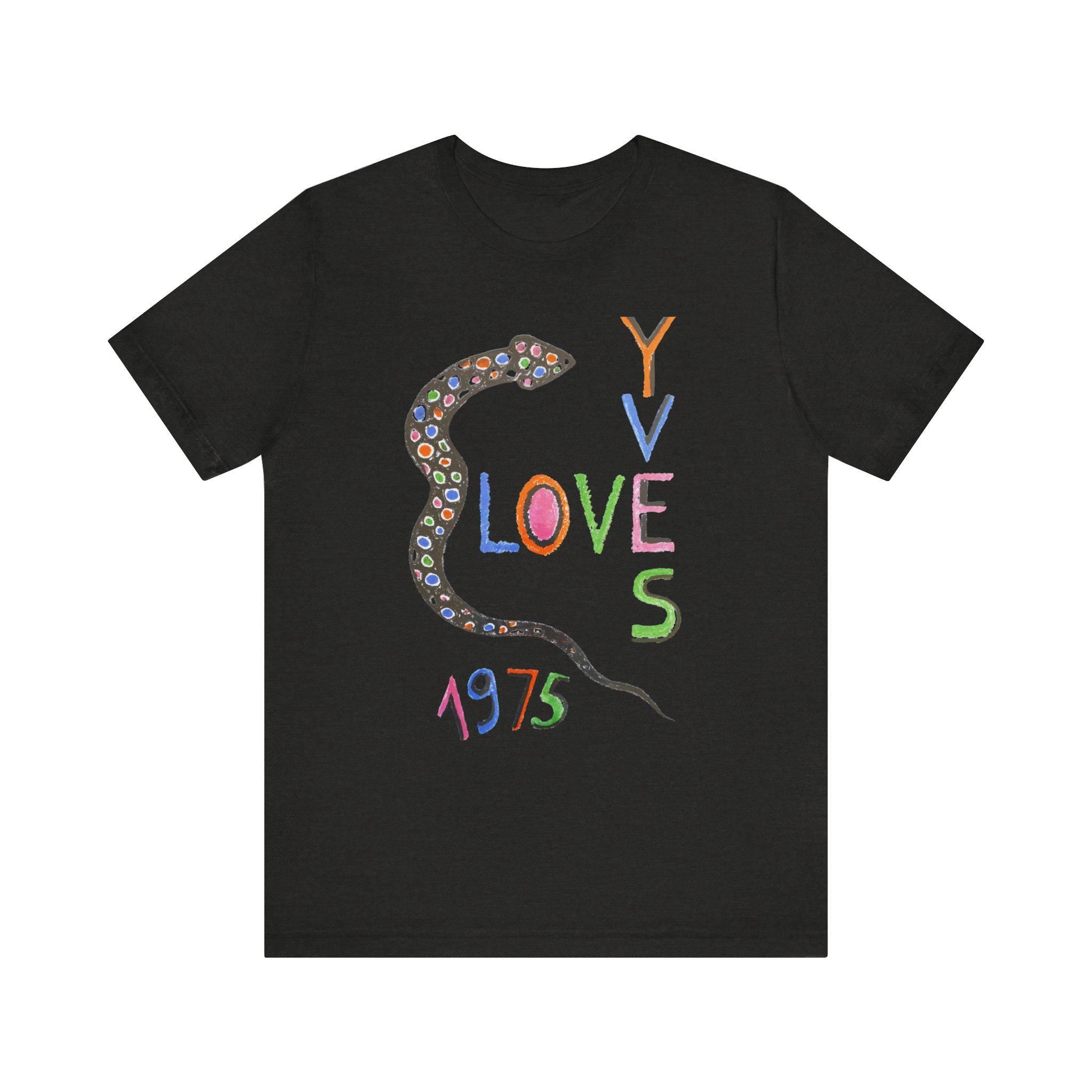 Yves Love 1975 designer T-shirt, Retro snake lover shirt branded, Vintage 70s Style Artistic tee, Colorful, Gift for unisex