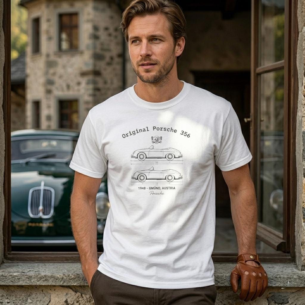 Original Porsche Shirts 356 model, Vintage Sports Car, unisex tshirt gift for cars lovers, tshirt branded