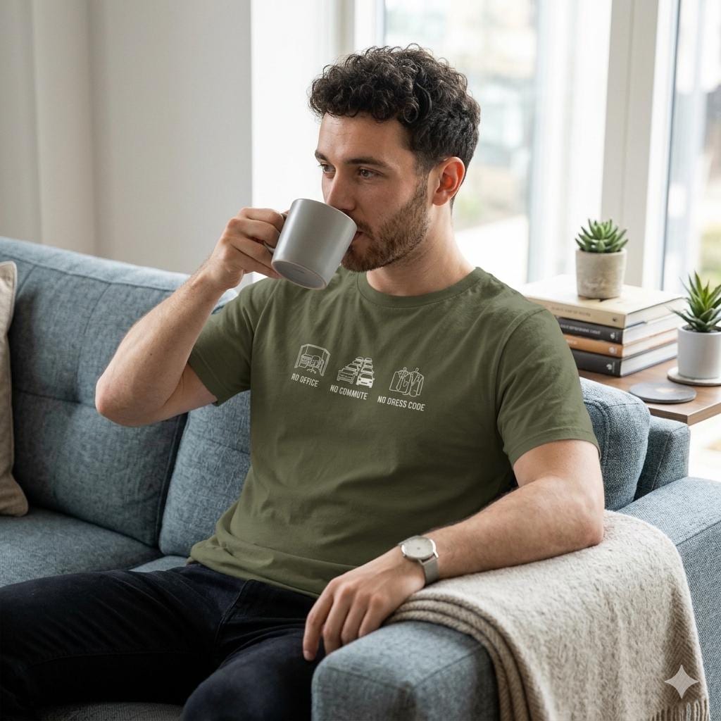 New home life Comfort branded T-Shirt, Graphic Tee, Gift for Fan and smart worker | No dress code Home Office Design -
